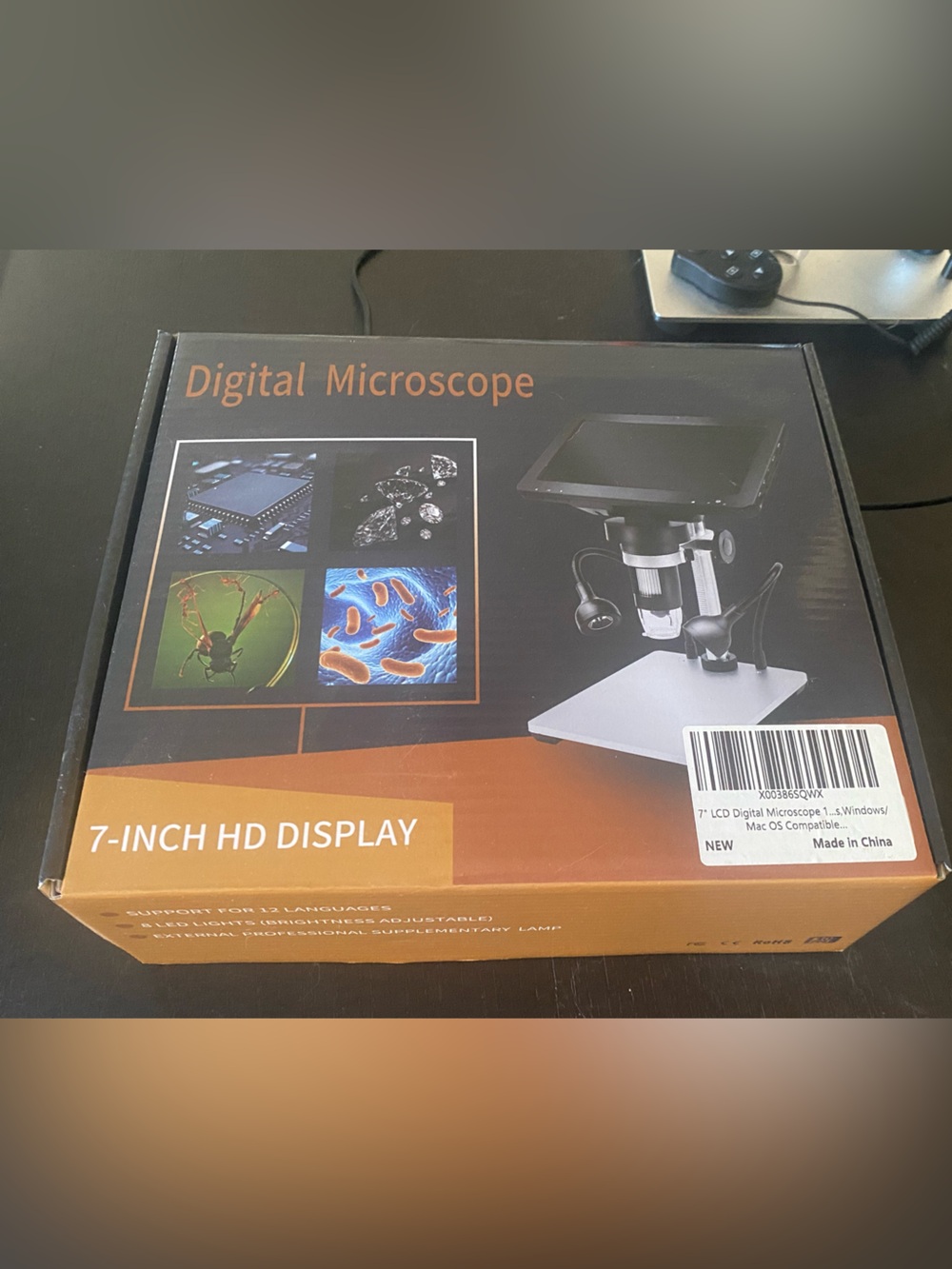 Digital Microscope with 7-Inch HD Display - Black and Orange Box